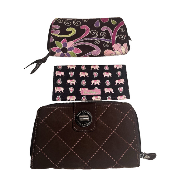 Vera Bradley Handbags - Vera Bradley Wallet Lot CheckBook Cover Pink Elephant Purple Punch Brown Quilted